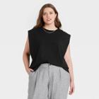 Women's Plus Size Exaggerated Shoulder Tank Top - A New Day Black