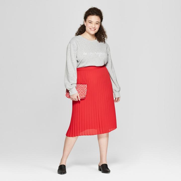Women's Plus Size Pleated Midi Skirt - A New Day + Vital Voices - Red X