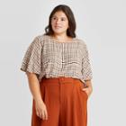 Women's Plus Size Plaid Short Sleeve Woven T-shirt - A New Day Brown