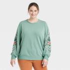 Women's Plus Size Embroidered Sweatshirt - Knox Rose Light Green Floral