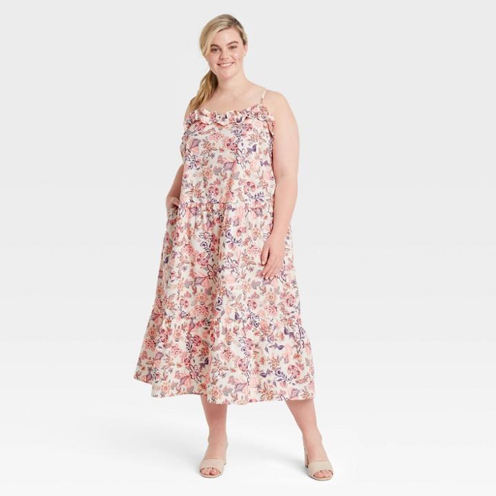 Women's Plus Size Sleeveless Ruffle Dress- Who What Wear Cream Floral 1x, Ivory Floral