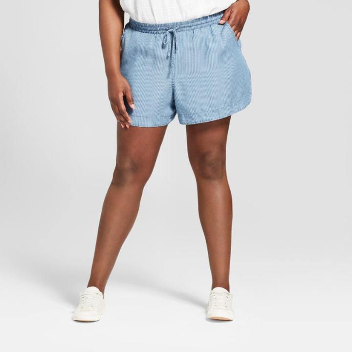 Women's Plus Size Railroad Striped Pull-on Shorts - Universal Thread Blue X