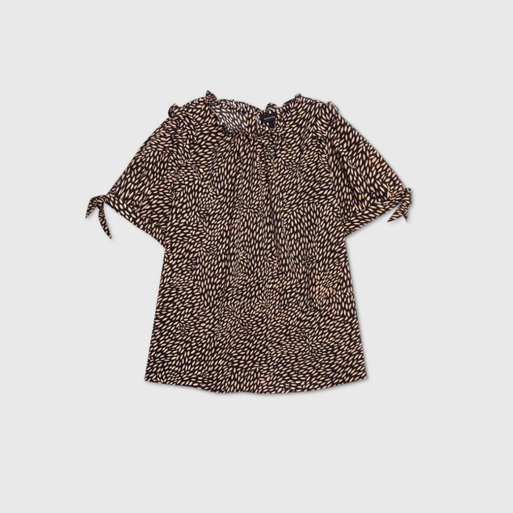 Women's Plus Size Floral Print Ruffle Short Sleeve Blouse - Who What Wear Black