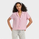 Women's Striped Short Sleeve Button-down Shirt - Universal Thread Pink