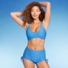 Women's Lightly Lined Textured Bralette Bikini Top - Shade & Shore Island Blue