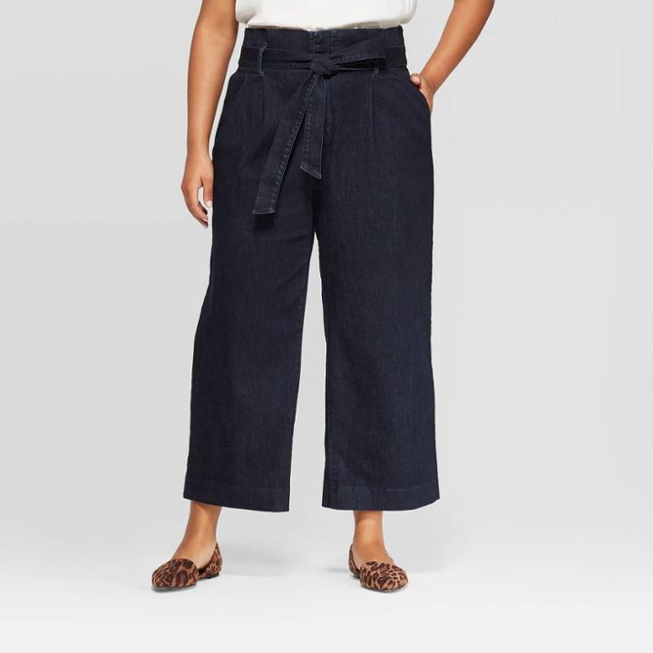 Women's Plus Size Paperbag Denim Pants - A New Day Indigo