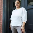 Women's Plus Size Puff 3/4 Sleeve Scoop Neck Top - Ava & Viv Fresh White X