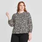 Women's Plus Size Floral Print Balloon Long Sleeve Round Neck Blouse - Who What Wear Black 1x, Women's,