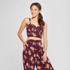 Women's Floral Print Strappy Cup Cropped Top - Xhilaration Purple