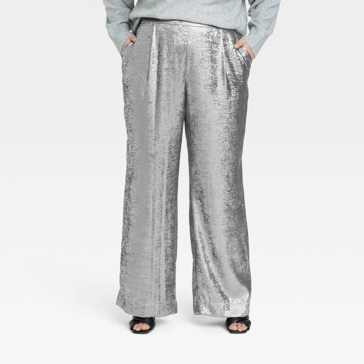 Women's Plus Size High-rise Metallic Wide Leg Pants - A New Day