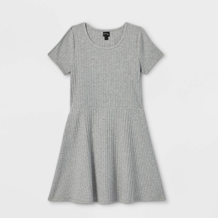 Girls' Skater Rib-knit Short Sleeve Dress - Art Class Gray