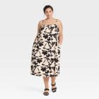 Women's Plus Size Easy Linen Tank Dress - A New Day Black Floral
