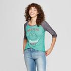 Women's Dr. Seuss 3/4 Sleeve Resting Grinch Face Raglan Graphic T-shirt (juniors') Green