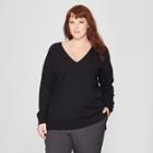 Women's Plus Size Long Sleeve V-neck Pullover Sweater - Prologue Black