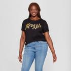 Women's Harry Potter Plus Size Short Sleeve Muggle Gold Foil Graphic T-shirt (juniors') Black