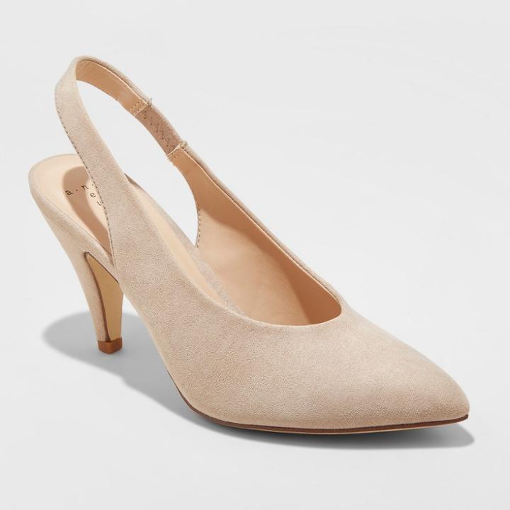 Women's Nettie Wide Width Microsuede Sling Back High Vamp Heeled Pumps - A New Day Beige 10w,
