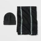 Men's Vertical Striped Scarf + Beanie Set - Goodfellow & Co Black/gray One Size,