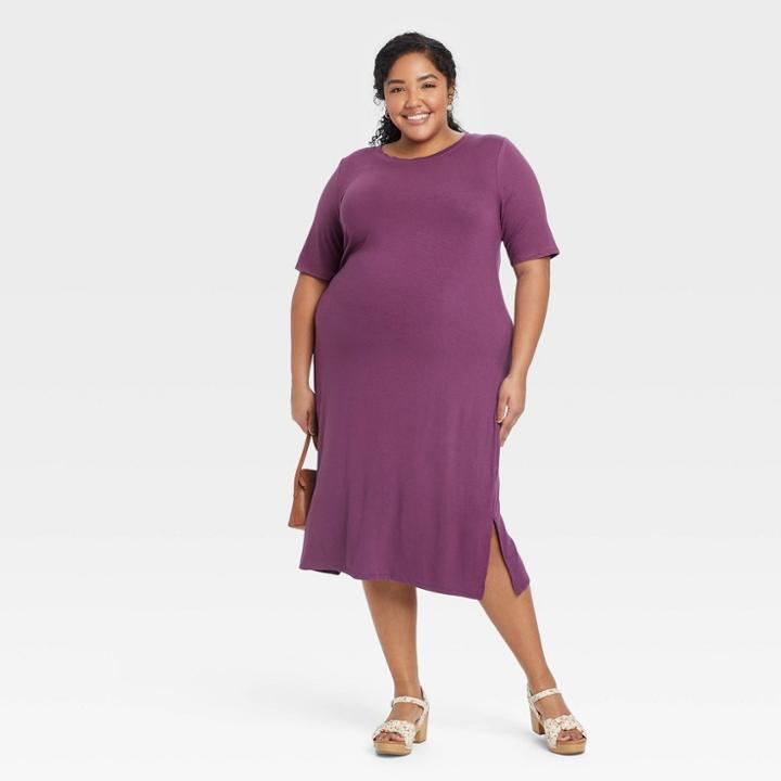 Women's Plus Size Short Sleeve Knit T-shirt Dress - Ava & Viv Purple