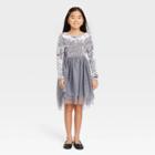 Girls' Long Sleeve Velvet Tulle Dress - Cat & Jack Dark Gray