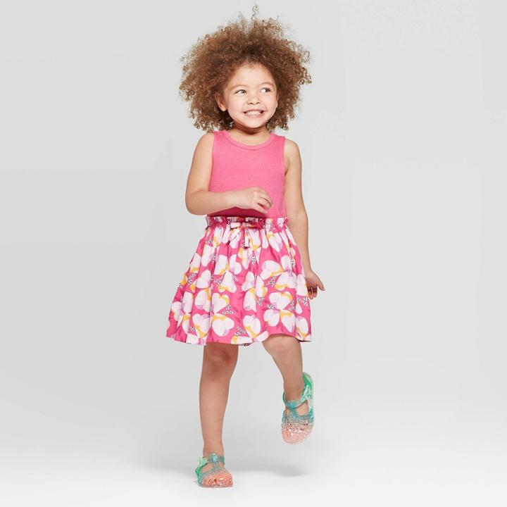 Toddler Girls' Floral Printed A-line Dress - Cat & Jack Pink