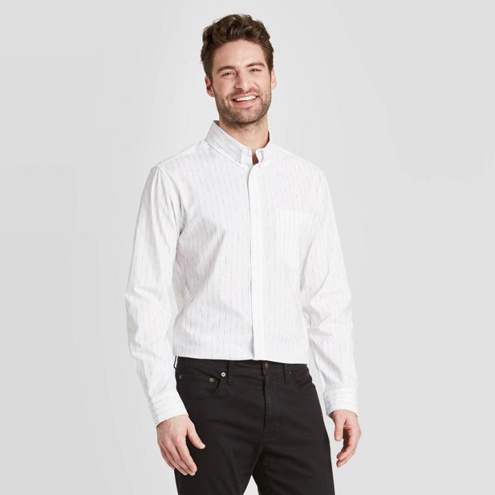 Men's Standard Fit Long Sleeve Poplin Button-down Shirt - Goodfellow & Co Almond White S, Men's, Size: Small, Brown White