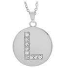 Women's Journee Collection Brass Circle Initial Pendant Necklace With Cubic Zirconia - Silver, L (17.75), Size: Large, Silver