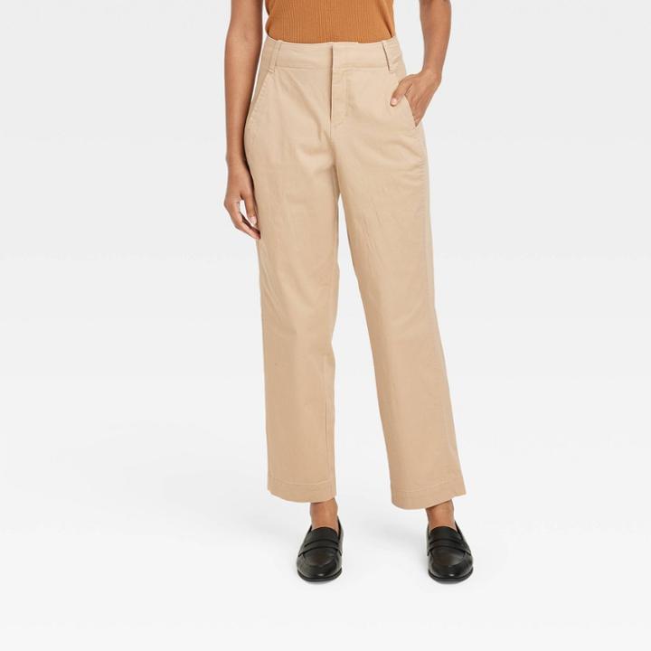 Women's Straight Leg Chino Pants - A New Day Tan