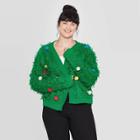 Mighty Fine Women's Loop With Poms Plus Size Long Sleeve Sweater (juniors') - Green 1x, Women's,