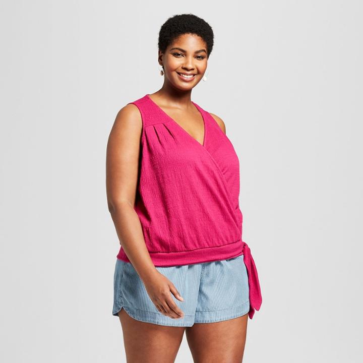 Women's Plus Size Wrap Front Knot Blouse - Universal Thread Pink