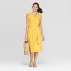 Target Women's Ruffle Short Sleeve V-neck Button Front Midi Dress - A New Day Yellow