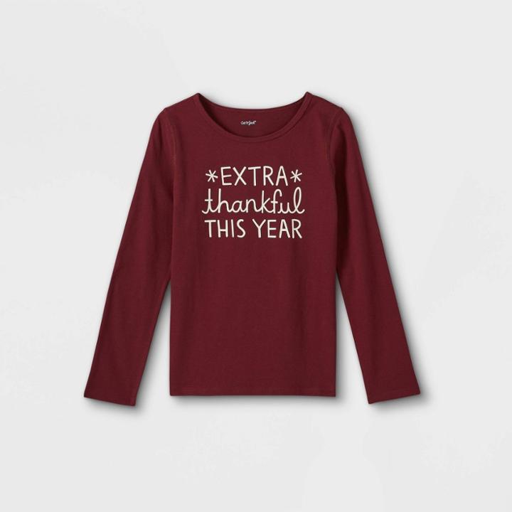 Girls' Adaptive Extra Thankful Long Sleeve T-shirt - Cat & Jack Burgundy