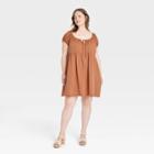 Women's Plus Size Puff Short Sleeve Day Dress - Universal Thread Rust