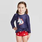 Toddler Girls' Unicorn Long Sleeve Rash Guard Set - Cat & Jack Navy
