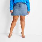 Women's Plus Size Asymmetrical Mini Jean Skirt - Future Collective With Kahlana Barfield Brown Blue