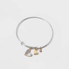 No Brand Silver Plated 'nana' Cubic Zirconia Mother Of Pearl Two-tone Metal Bangle Bracelet -
