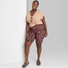 Women's Plus Size High-rise Bike Shorts - Wild Fable Dark Pink Floral