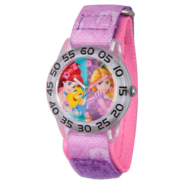 Girls' Disney Princess Rapunzel And Ariel Clear Plastic Time Teacher Watch - Purple