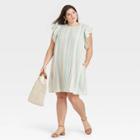 Women's Plus Size Striped Ruffle Short Sleeve Dress - A New Day Light Mint 1x,
