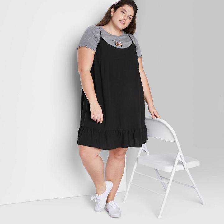 Women's Plus Size Ruffle Hem Woven Dress - Wild Fable Black