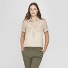 Women's Short Sleeve Button-down Shirt - A New Day Tan