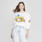 Women's Simpsons Plus Size Long Sleeve Crew Neck Cropped T-shirt (juniors') - White