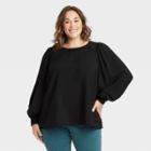 Women's Plus Size Crewneck Balloon Long Sleeve Flannel Blouse - Ava & Viv Black