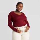 Women's Plus Size Long Sleeve Scoop Neck Essential Shirt - Ava & Viv Red