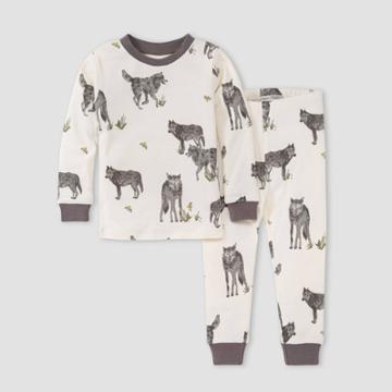 Burt's Bees Baby Toddler Boys' Howling Wolf Organic Cotton Pajama Set - Charcoal Gray