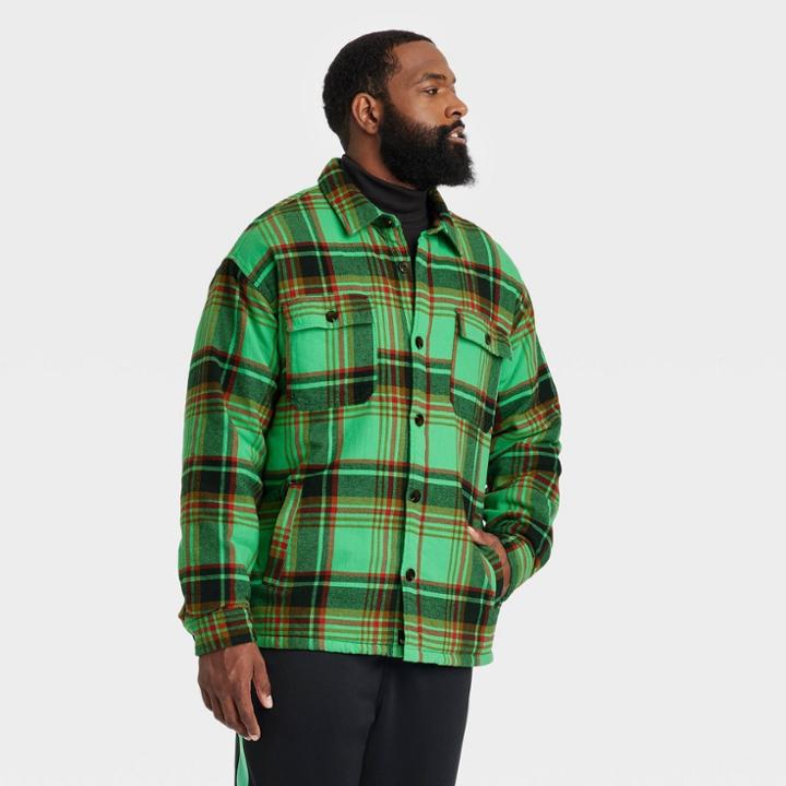 Houston White Adult Plus Size Shacket - Green Checked