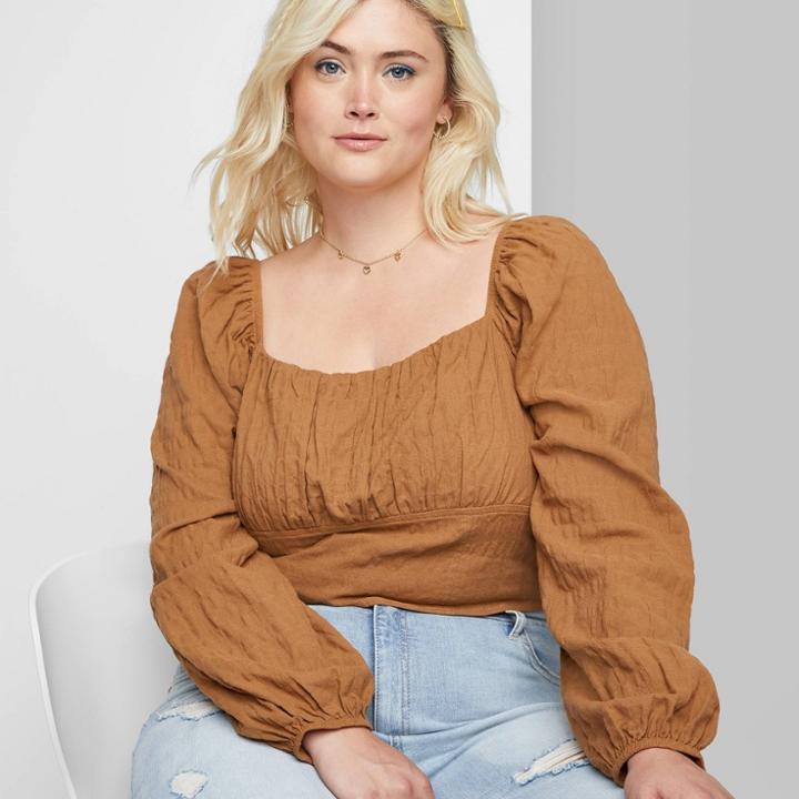 Women's Plus Size Puff Long Sleeve Bustier Top - Wild Fable Cognac