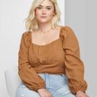 Women's Plus Size Puff Long Sleeve Bustier Top - Wild Fable Cognac