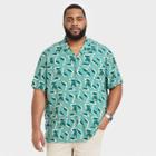 Men's Big & Tall Printed Short Sleeve Button-down Shirt - Goodfellow & Co Teal Blue/bird