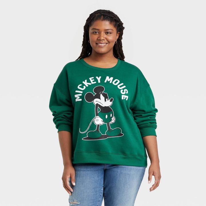Women's Disney Plus Size Angry Mickey Graphic Sweatshirt - Dark Green