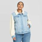 Women's Plus Size Front Button-down Sherpa Denim Jacket - Universal Thread Medium Wash X, Blue